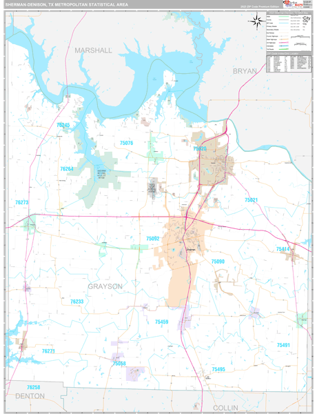 Sherman-Denison, TX Metro Area Wall Map